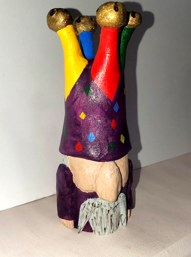 hand carved wizard with a jester hat, unigue gift, fantasy 